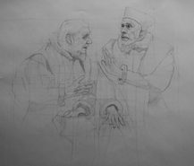 Original pencil drawing of two Tudor's in a moment of misunderstanding, for larger images and further information click on this image.