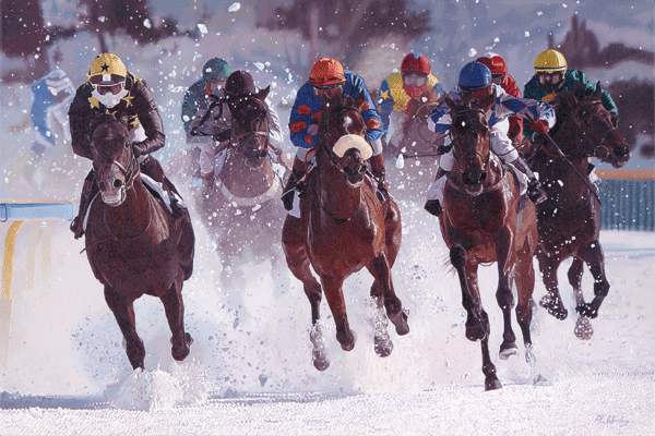 The 100th anniversary of 'White Turf,' showing the horse racing on the Frozen Lake at St Moritz, Switzerland The 100th anniversary of 'White Turf,' showing the horse racing on the Frozen Lake at St Moritz, Switzerland