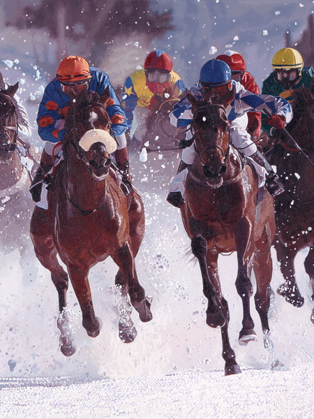 The 100th anniversary of 'White Turf,' showing the horse racing on the Frozen Lake at St Moritz, Switzerland The 100th anniversary of 'White Turf,' showing the horse racing on the Frozen Lake at St Moritz, Switzerland