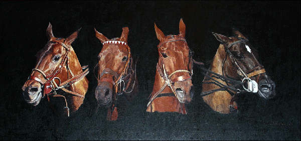 oil painting of 4 polo ponies oil painting of 4 polo ponies