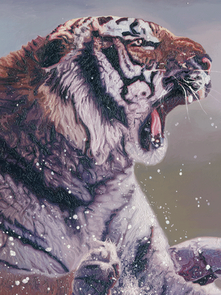 Oil Painting of two fighting Siberian Tigers Oil Painting of two fighting Siberian Tigers