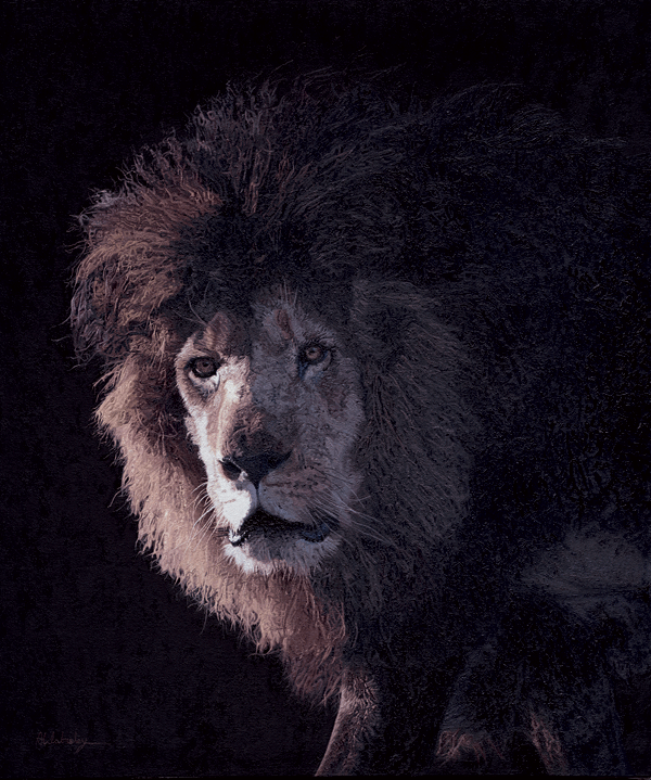 Oil Painting of a Barbary Lion Hunting Oil Painting of a Barbary Lion Hunting