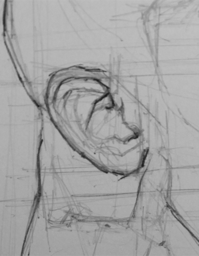 A pencil drawing capturing the energy of a singing man