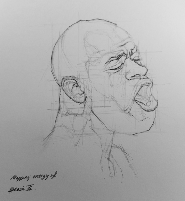 A pencil drawing capturing the energy of a singing man