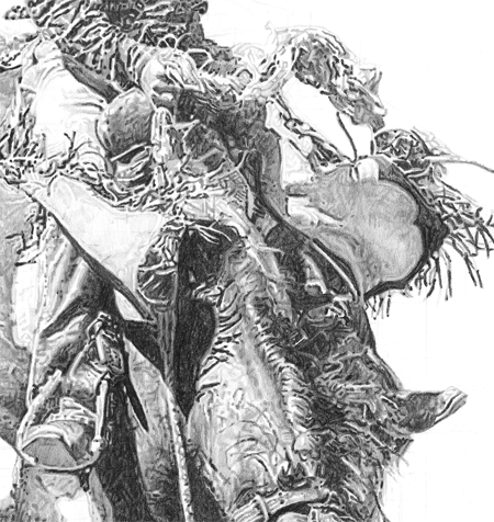 A Drawing of a rodeo rider during a split second at the Calgary Stampede A Drawing of a rodeo rider during a split second at the Calgary Stampede