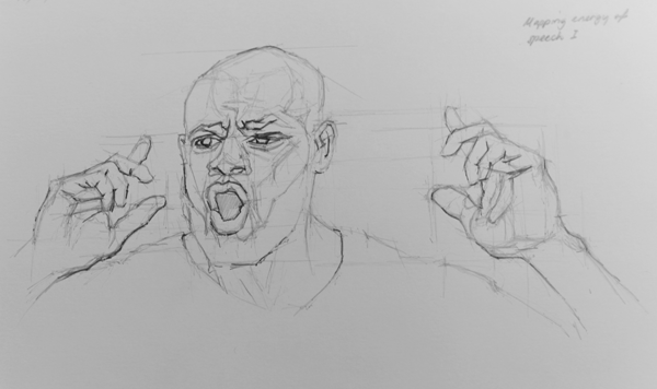 A pencil drawing capturing the energy of a Preacher