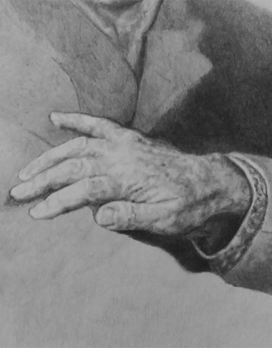 A pencil drawing capturing the effect of a man threatening others with a knife