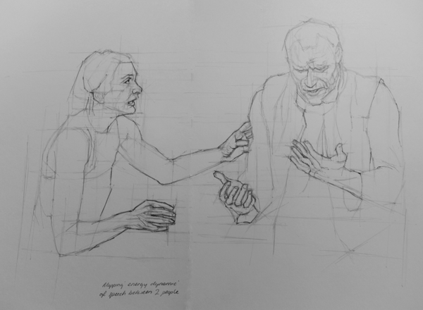 A pencil drawing capturing the energy between Macbeth & Lady Macbeth