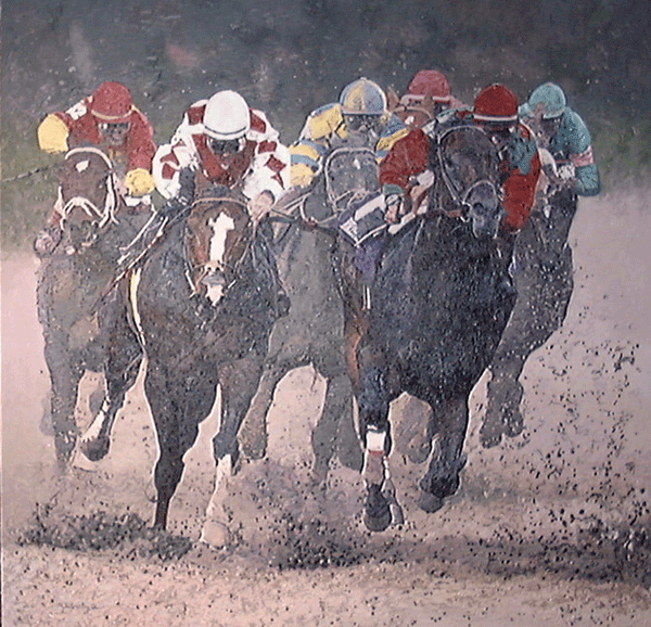 An Oil Painting of Horse Racing on a dirt track An Oil Painting of Horse Racing on a dirt track