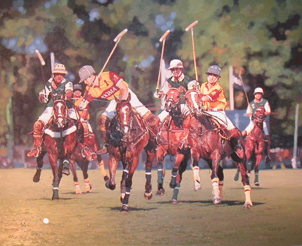 An oil pianting of a Queen's Cup polo match at Guards Polo Club An oil pianting of a Queen's Cup polo match at Guards Polo Club